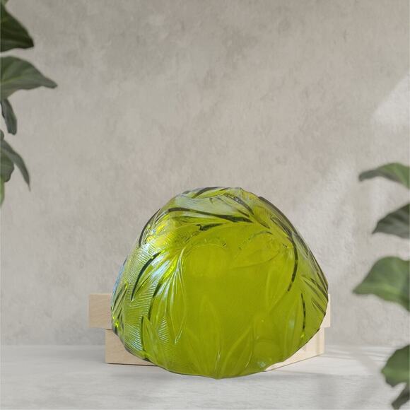 Vintage MCM Green Floral/Plant Drepression Glass Bowl Mid Centruy Modern Decor - Picture 7 of 10